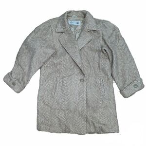 Vintage Saxton Hall 100% Virgin Wool Herringbone 3/4 Length Sleeves Lined Jacket